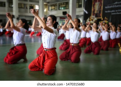 Bangkok, Thailad - Oct. 16, 2017 : Group Of Young Woman Training Move Rhythmically To Music In Class, Unidentified Students In White Shirt Following A Set Sequence Of Steps In School Bangkok, Thailad.