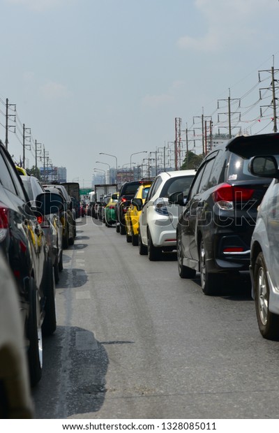 BANGKOK THAILAND - 02 MARCH:
On March 2, 2019, the road traffic in Bangkok of Thailand is very
jammed.