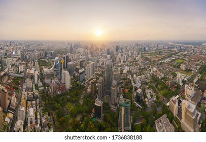 Bangkok, Thailand - 05/20/2020 : Aerial view of Sathorn district, Downtown Skyline. Financial district and business centers in smart urban city in Asia. Skyscraper and high-rise buildings at sunset. - Shutterstock ID 1736838188