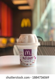 Bangkok Thailand 13 December 2020: McDonald’s McFlurry Ice Cream Cup On O