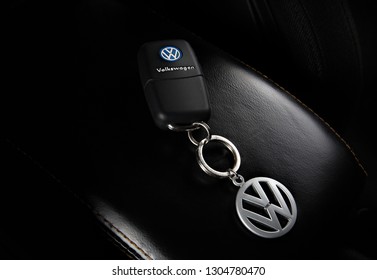 Bangkok, Thailand - 14 June 2017 : Volkswagen car key on the black pannel 