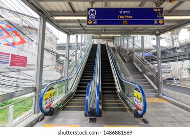 Bangkok , Thailand -  16 Aug, 2019 : Escalator At Front Side Ot Tha Phra Station Of New MRT Electrictrain Station In Thailand