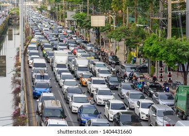 Bangkok , Thailand -  16 May, 2019 :  Traffic Jam In Bangkok City In Long Weekend