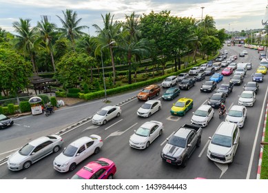 Bangkok , Thailand -  16 May, 2019 :  Traffic Jam In Bangkok City In Long Weekend / Outbound Traffic In The City Before Long Weekend