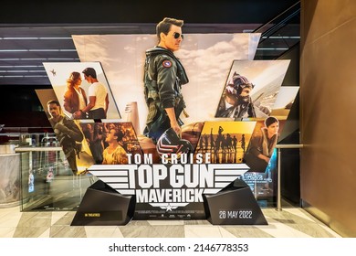 BANGKOK, THAILAND, 17 April 2022 - A Beautiful Standee Of A Movie Called Top Gun Maverick Display At The Cinema To Promote The Movie