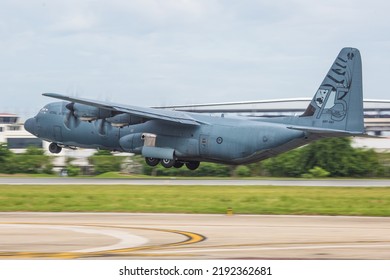 Bangkok Thailand 17 Aug 2022: The Royal Australian Airforce C-130J With 75 Years Special Livery Was Taking Off Too Mission From Don Muang International Airport.
