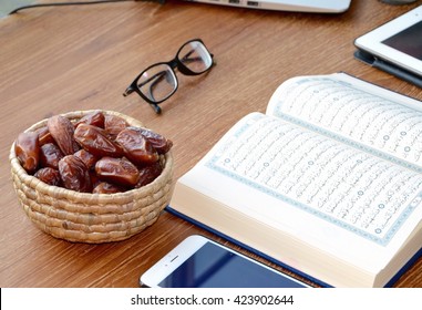Bangkok, Thailand, 17 May 2016 : Reading the Holy Quran(Islamic Book) on Wooden table