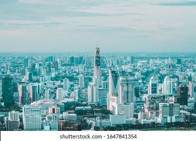 Bangkok, Thailand - 18 FEB 2020 : View Of Bangkok Skyline And Skyscraper Seen From Mahanakhon Tower Famous Skyscrapers In Day Time