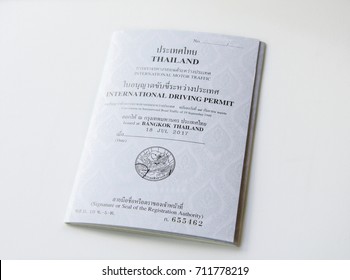 Bangkok Thailand 18 July 2017 , International Driving Permit , Document For Driving In Foreign Country, On The White Background