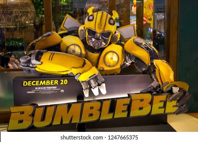 Bangkok Thailand, 2 December 2018 : Transformers Autobot Bumblebee promoting feature film movie at  the theater.