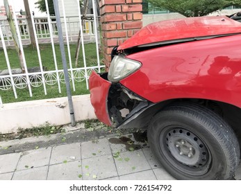 Bangkok Thailand  2 October 2017. Car Crash With Stone Wall.