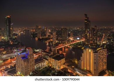 BANGKOK, THAILAND - 20 JANUARY 2018 : City scape view from lebua at State Tower, luxury hotels is located in Bangkok's Silom Area, overlooking the Chao Phraya River.
