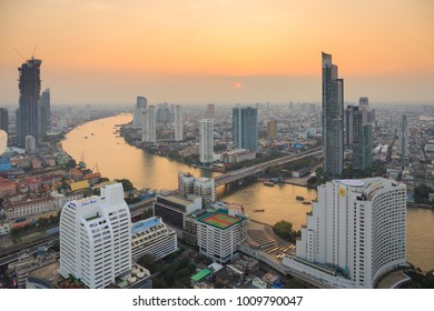 BANGKOK, THAILAND - 20 JANUARY 2018 : City scape view from lebua at State Tower, luxury hotels is located in Bangkok's Silom Area, overlooking the Chao Phraya River.
