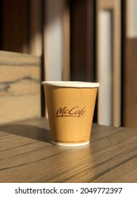 Bangkok Thailand 20 September 2021 ; McDonald’s McCafé Coffee  Cup On Table