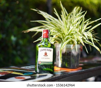 Bangkok, Thailand, 20/10/2019 Whiskey John Jameson Is Located On The Counter. Whiskey Originating From Ireland. John Jameson Is Born In Scotland. Beginning The History Of Irish Whiskey In 1780.