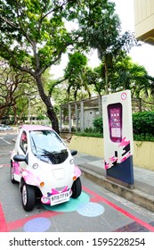 Bangkok, Thailand 2019; 21 December 2019; Mini EV Cars Recharged Battery, CU Toyota Ha:mo Is The First Project Of Electric Vehicle (EV) Sharing Car Service In Thailand At Chulalongkorn University.