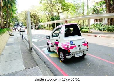 Bangkok, Thailand 2019; 21 December 2019; Mini EV Cars Recharged Battery, CU Toyota Ha:mo Is The First Project Of Electric Vehicle (EV) Sharing Car Service In Thailand At Chulalongkorn University.