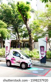 Bangkok, Thailand 2019; 21 December 2019; Mini EV Cars Recharged Battery, CU Toyota Ha:mo Is The First Project Of Electric Vehicle (EV) Sharing Car Service In Thailand At Chulalongkorn University.