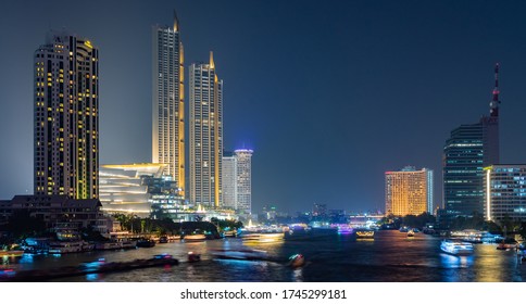 Bangkok/ Thailand - 2020: Chaopraya river with lovely atmosphere along the waterway, Iconsiam the magnificent place for hangout and city visit, shopping mall of Asia, with hospitality and residential 