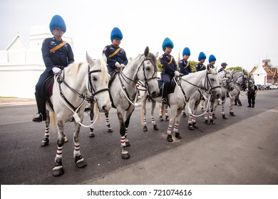 Bangkok, Thailand 21 September 2017 : Thai Royal's cavalry standing front of the Grand Palace.