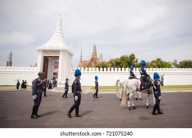 Bangkok, Thailand 21 September 2017 : Thai Royal's cavalry walk around the Grand Palace.