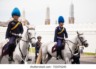 Bangkok, Thailand, 21 September 2017 : Thai Royal's cavalry walk around the Grand Palace.