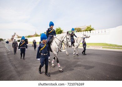 Bangkok, Thailand, 21 September 2017 : Thai Royal's cavalry walk around the Grand Palace.