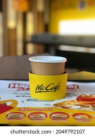 Bangkok Thailand 22 September 2021: McDonald’s McCafé Coffee Cup On Table