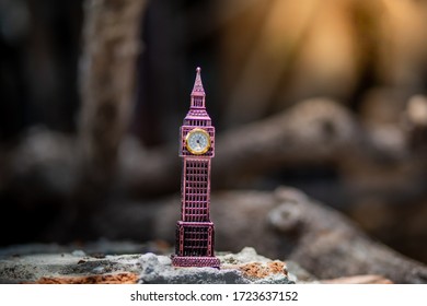 Bangkok, Thailand - 24 April 2020: Toys that represent two of the main symbols of the city of London, The London famous Big Ben model on blurred background. 
