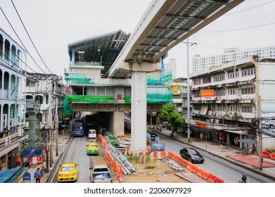 BANGKOK, THAILAND - 24 September, 2022: BTS Sky Train Railway Station In Front Of Chokchai Market 4 Is Under Construction.