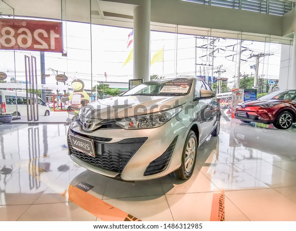 Bangkok, Thailand, 24/8/2019, silver gray
Yaris parked in the center for customers who are interested in the
brand Toyota cars. Toyota was founded in
1936