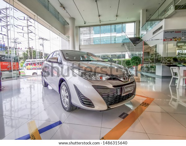 Bangkok, Thailand, 24/8/2019, silver gray
Yaris parked in the center for customers who are interested in the
brand Toyota cars. Toyota was founded in
1936