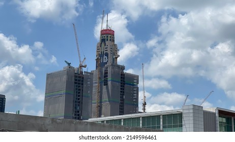 BANGKOK THAILAND, 25 April 2022 Selective focus, The prosperity in the city, construction, modern tower