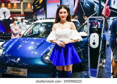 Bangkok, Thailand - 26 March 2021: Unidentified Models With  Great Wall Motors Car At The Motor Show 2021