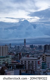Bangkok, Thailand - 27th August 2021: Bangkok Metropolitan City View with Skyscrapers and Cold Cloudy Skies Overhead. Baiyoke Tower II in the City of Krung Thep.