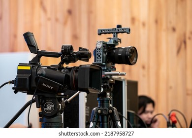 Bangkok, Thailand - 29 Aug 2020, SONY Video Recorders, Professional Camera Are Installed, Directing To Interview At The Studio Stage At Bangkok, Thailand.