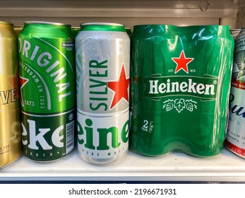 Bangkok Thailand - 30 Aug 2022: Many Cans Of Heineken Beer For Sale In The Fridge At Seven Eleven Convenience Store