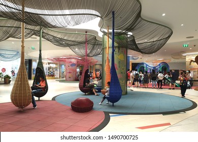 BANGKOK, THAILAND - 5 APR 2019: Interior of reading corner and kid's indoor playground in Iconsiam Mall. Iconsiam is a mixed-use development on the banks of the Chao Phraya River in Bangkok, Thailand.