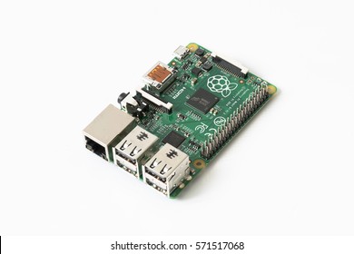 Bangkok, Thailand- 5 February, 2017:a Raspberry Pi 2 Model B Board, Isolated On White Background. Is A Series Of Single-board Computers Developed By The Raspberry Pi Foundation.