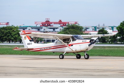 Bangkok Thailand 5 june 2016 : The training aircraft Cessena T-41D which the new pilot practice was preparing to take off at Don muang international airport