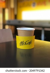 Bangkok Thailand 5 September 2021: McDonald’s McCafé Coffee Cup On Table