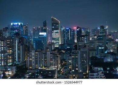 Bangkok Thailand  9 October 2019 View Of Bangkok Sky Line And Blue Sky  From A Skyscraper  At Night Time 