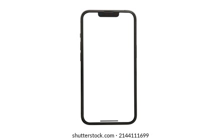 Bangkok, Thailand - APR 10, 2020:  Studio of Smartphone iphone X mockup with blank iphon screen for Infographic Global Business Marketing investment Plan, mockup model similar to iPhone 13 Pro Max