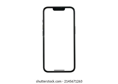 Bangkok, Thailand - APR 13, 2020:    Studio of Smartphone iphone X mockup with blank iphon screen for Infographic Global Business Marketing investment Plan, mockup model similar to iPhone 13 Pro Max