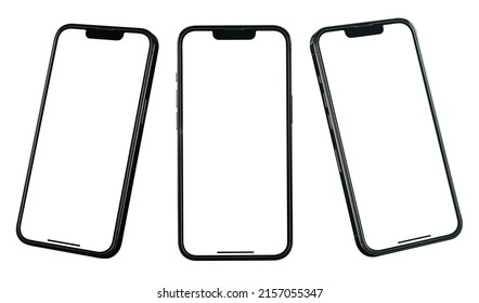 Bangkok, Thailand - Apr 13, 2022 : Smartphone frameless mockup. Studio shot of Smartphone iPhone 13 Pro Max with blank screen- include clipping path.