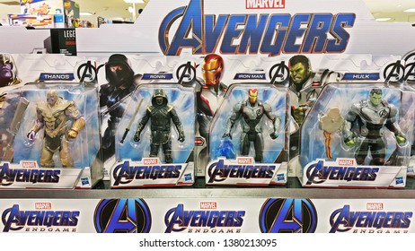 Bangkok Thailand , Apr 2019 , Hasbro Action Figure Toy Set Of Marvel Avengers Endgame Superhero Characters , Thanos Ronin Iron Man Hulk