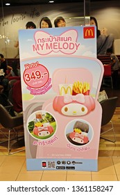 Bangkok Thailand , Apr 2019 , McDonald's Advertising Board About Promotion Sanrio My Melody Bucket Set