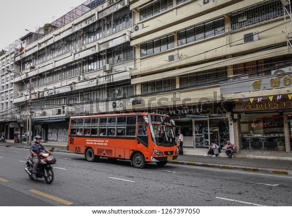 Bangkok, Thailand - Apr 22, 2018. Street of\
Bangkok, Thailand. Traffic has been the main source of air\
pollution in Bangkok.