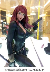 Bangkok / Thailand - Apr 26 2018 : Black Widow Figure In Avengers Infinity War Movie Event Booth At Siam Paragon Shopping Mall Bangkok Thailand