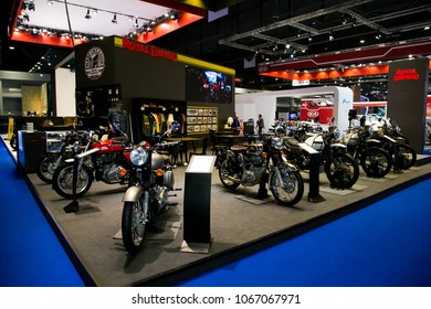 Bangkok, Thailand, April 04, 2018  Royal Enfield motorcycle booth at Bangkok International Motor Show